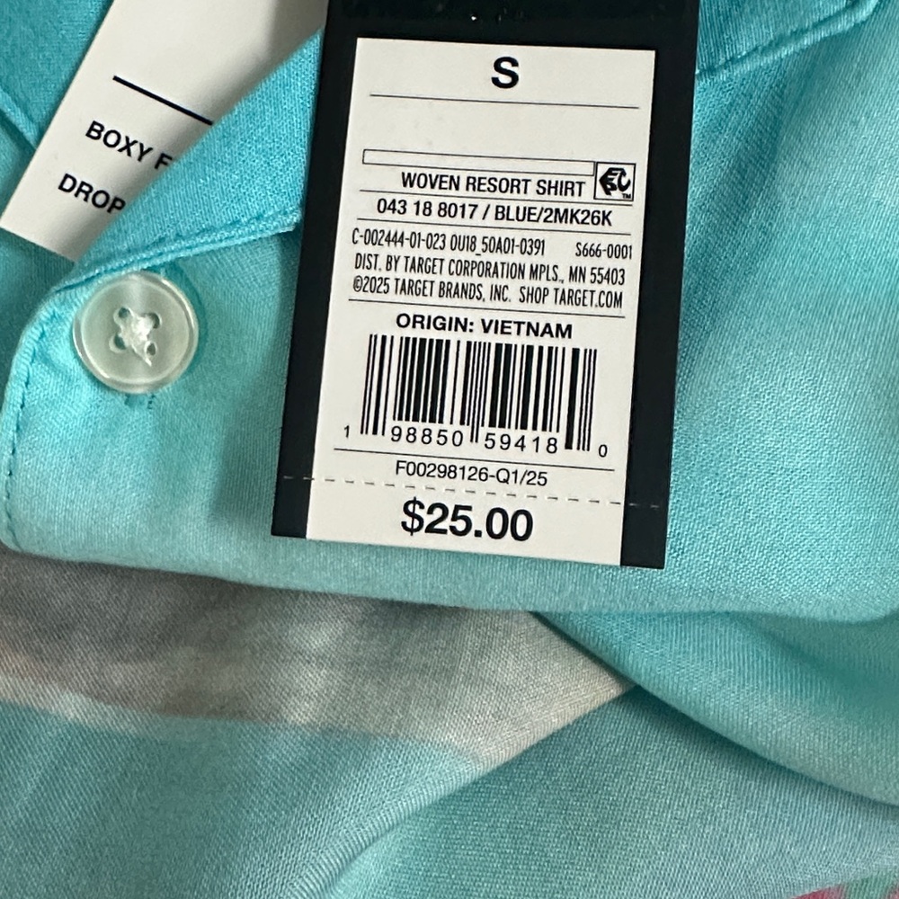 Original Use Men's Turquoise Patterned Short-Sleeve Button Shirt Boxy Fit Size S - Picture 11 of 12